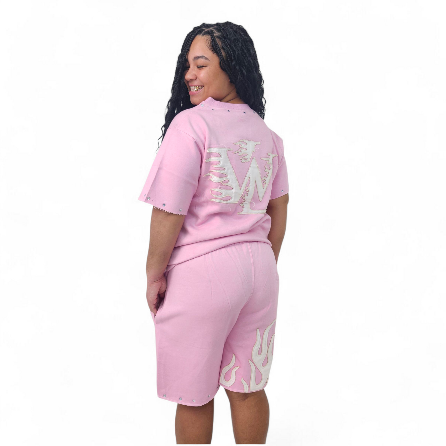 FIRE Short Set (PINK/Wht)