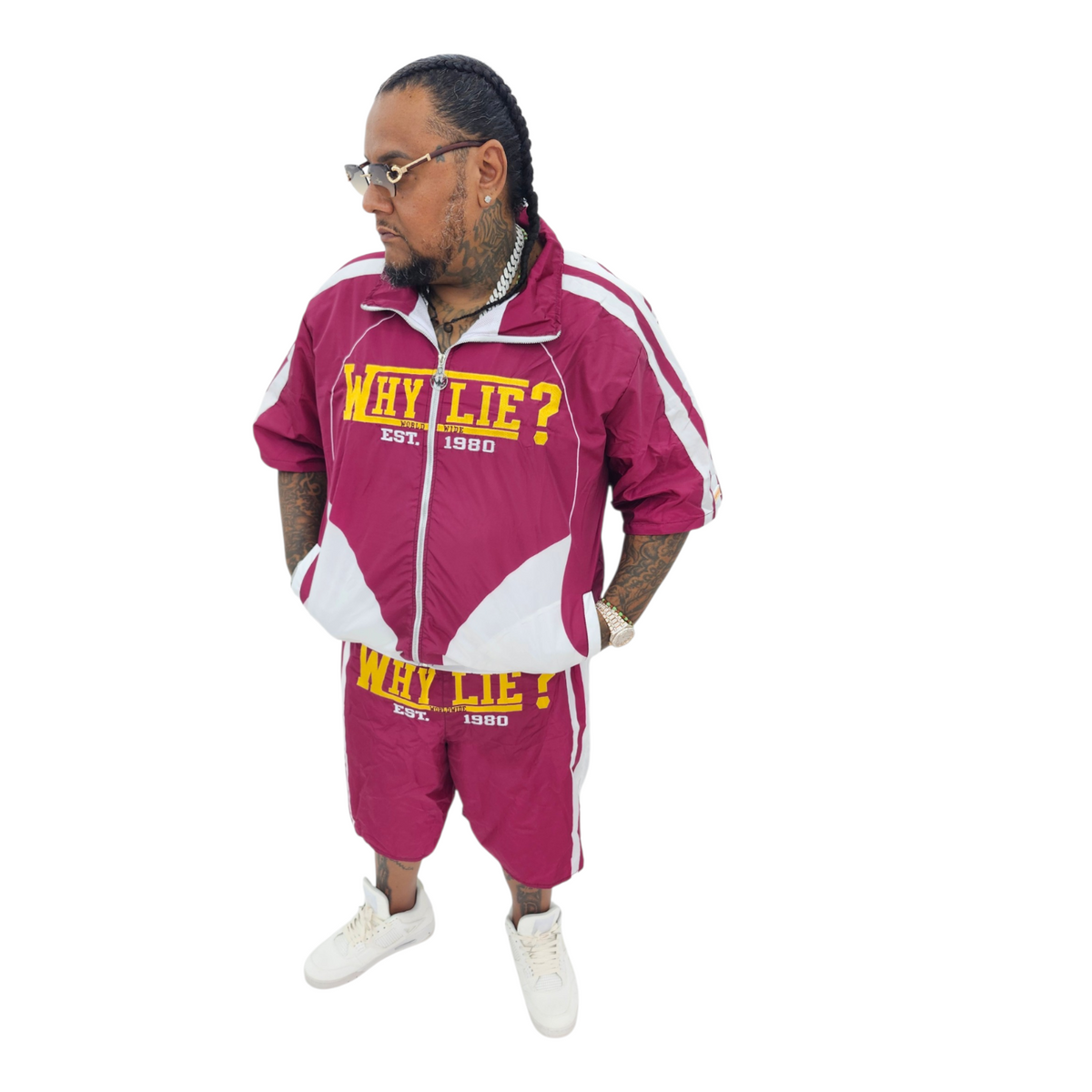 Windbreaker Shorts Set (Burgundy/White/Yellow)