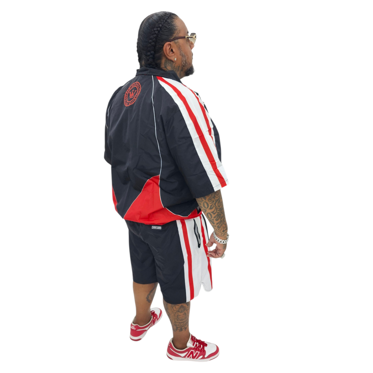 Windbreaker Shorts Set (Black/White/Red)