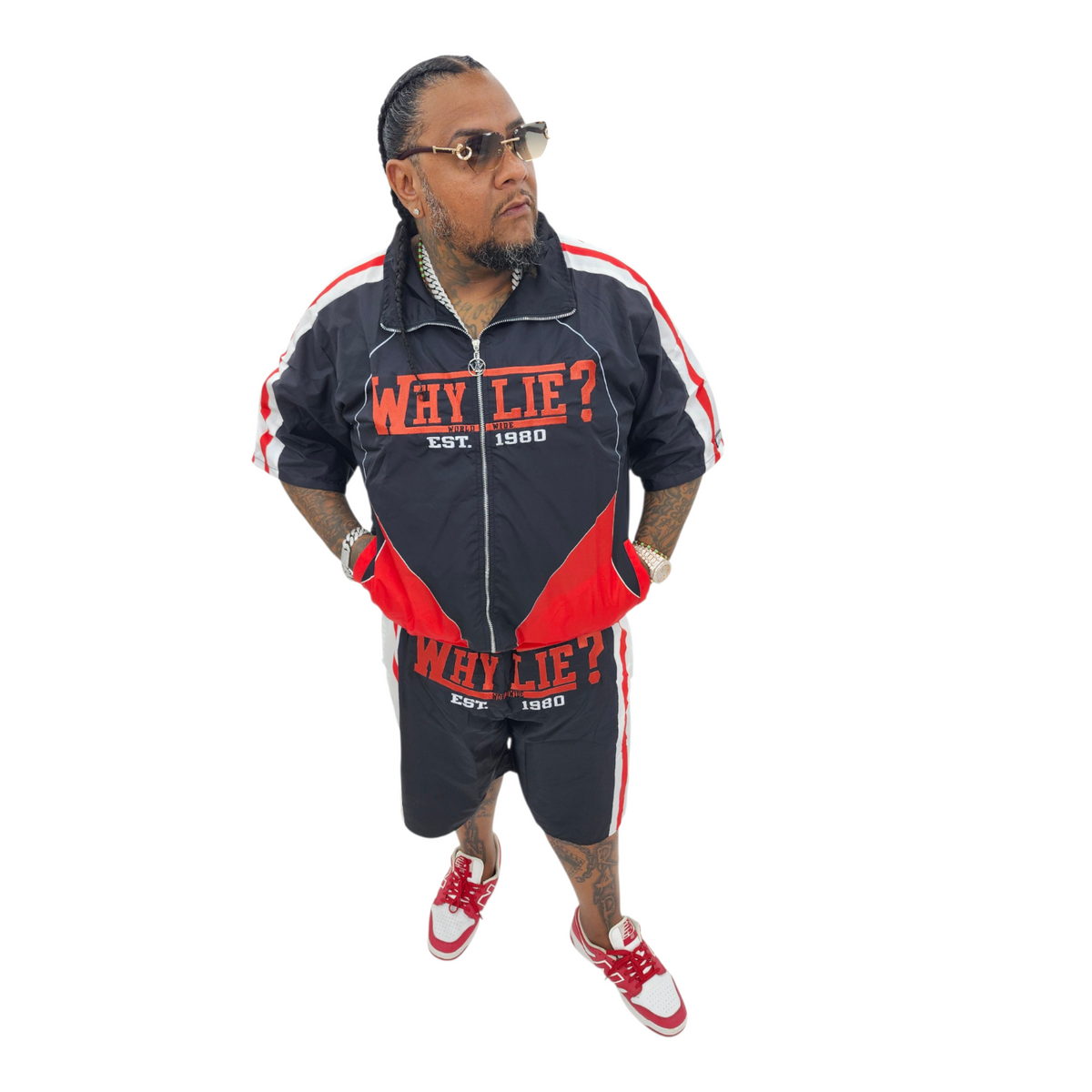 Windbreaker Shorts Set (Black/White/Red)