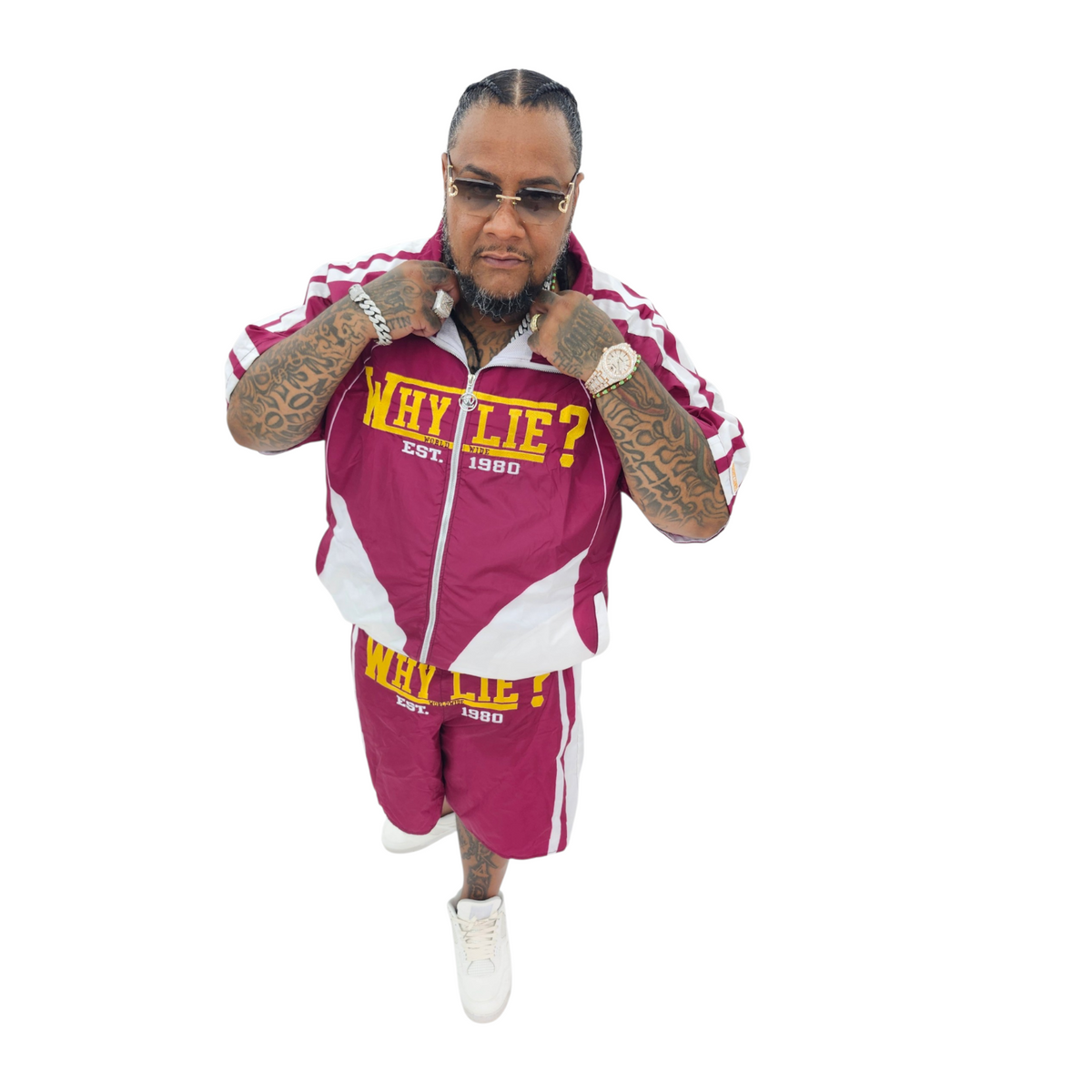 Windbreaker Shorts Set (Burgundy/White/Yellow)