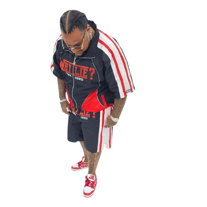 Windbreaker Shorts Set (Black/White/Red)